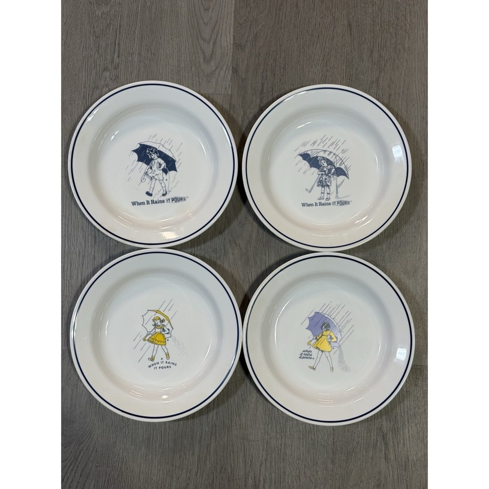 4 Morton Salt Corelle Bowls When It Rains It Pours 8.5" Corning USA made Bowl